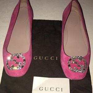 gucci hot pink flats with sworski crystals